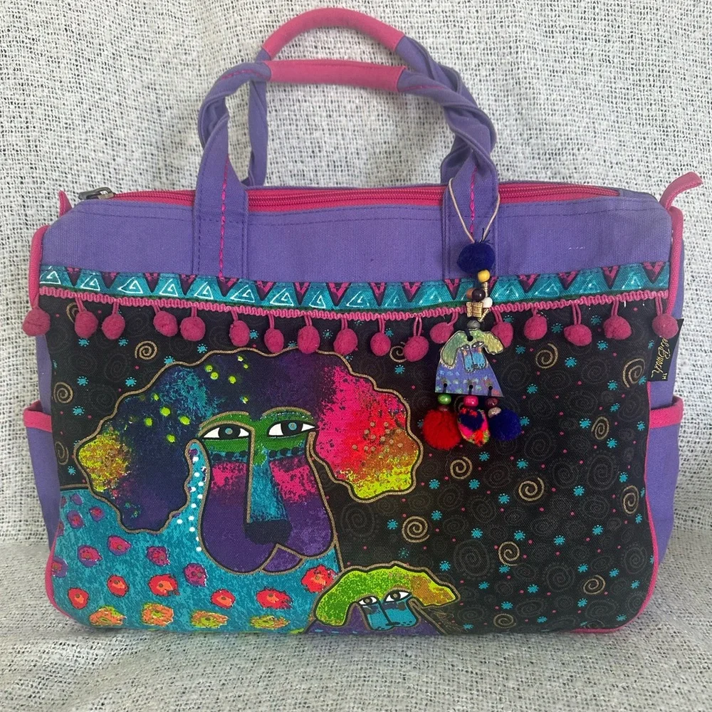 Laurel Burch Purple and Multicolor Artistic Laptop Bag